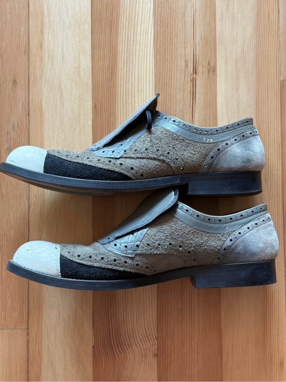 Comme des Garcons Two-Tone Gray, Black & Cream Wingtip Oxfords